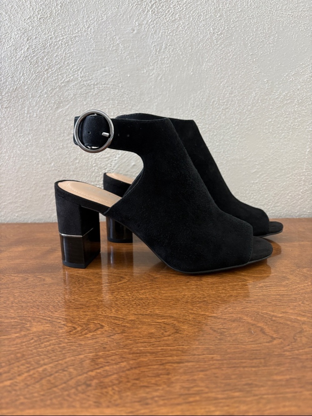 NIB ALFANI Women’s Floriss Ink Black Suede Step 'N Flex Peep Toe Shooties Size 7
